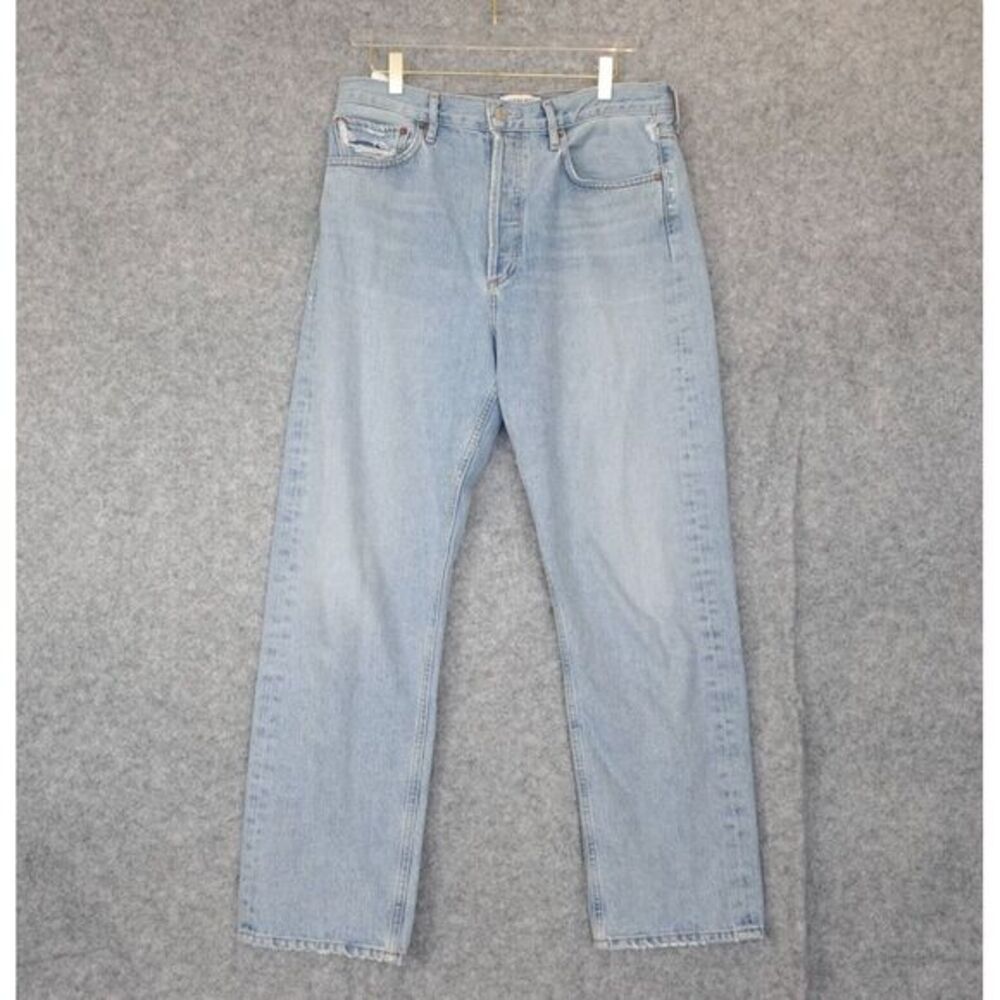 Agolde Jeans Women 32 Blue Straight Button Fly Denim Organic Eco Distress 32/28‎